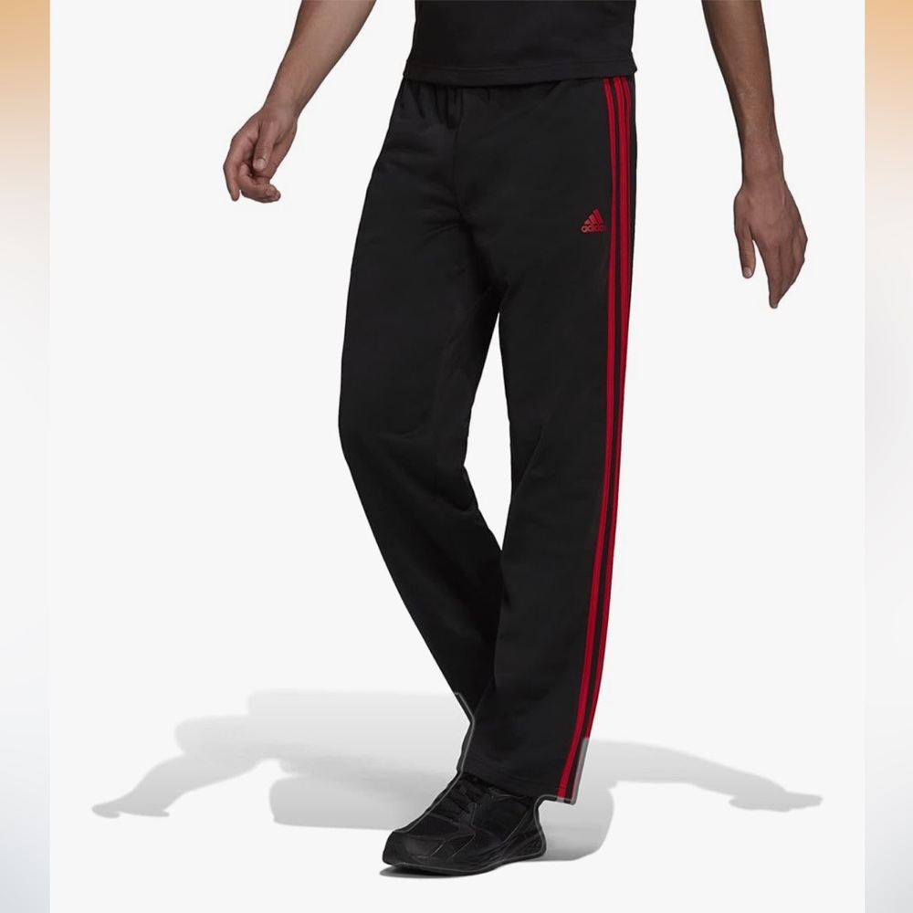 Adidas Men's 3S OH Track Pants Tricot Black Joggers with Red Accents